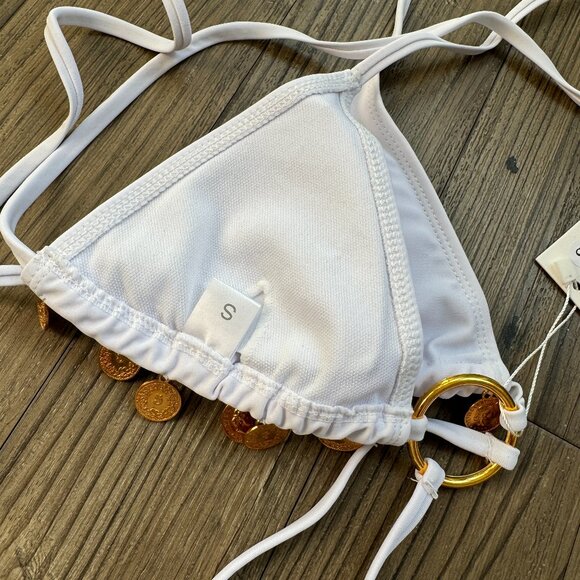 OUTCAST CLOTHING WHITE GOLD COIN FESTIVAL BACHELORETTE BIKINI WRAP TOP - SMALL - Picture 5 of 5